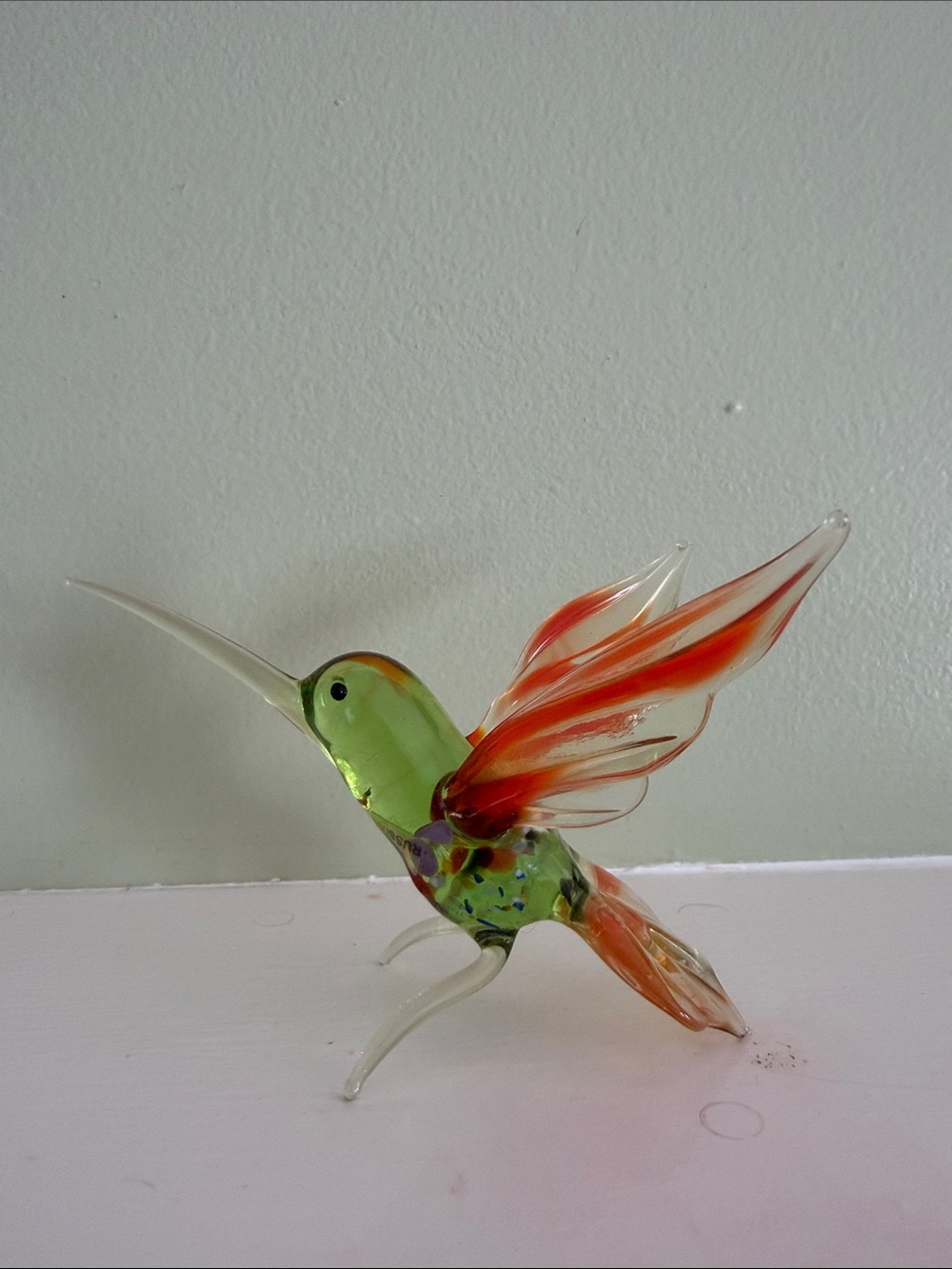 Green Vintage Hand-blown art-glass, Lampwork, Hummingbird figurine, Russian glas